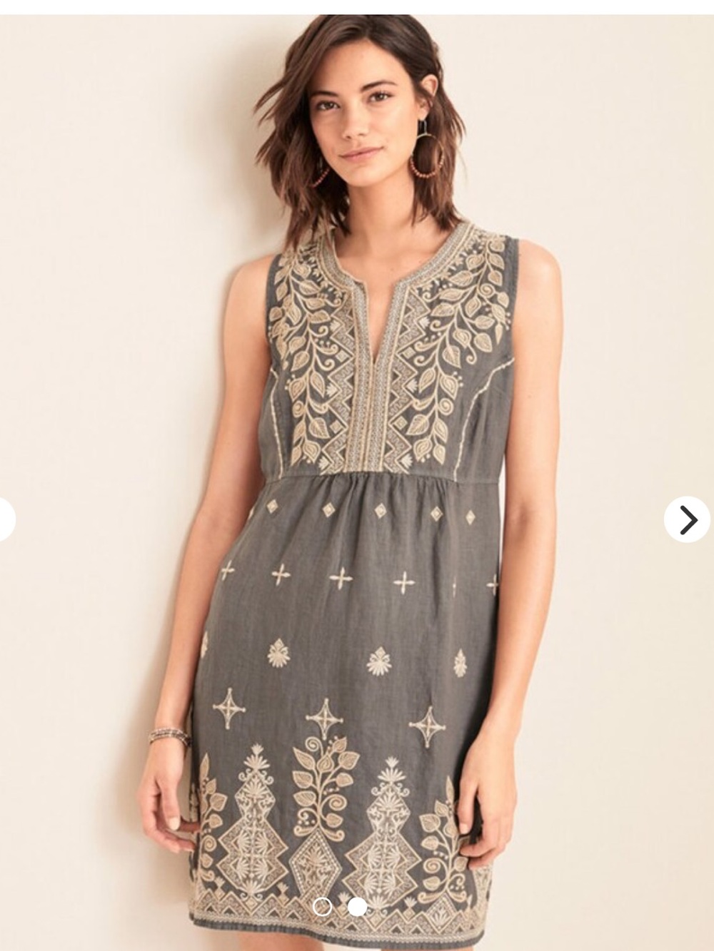 Johnny Was LA Tasya Embroidered Tank Dress Size Medium Linen Grey